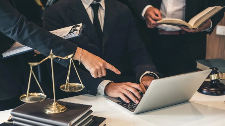 Car accident attorney presenting legal evidence in court