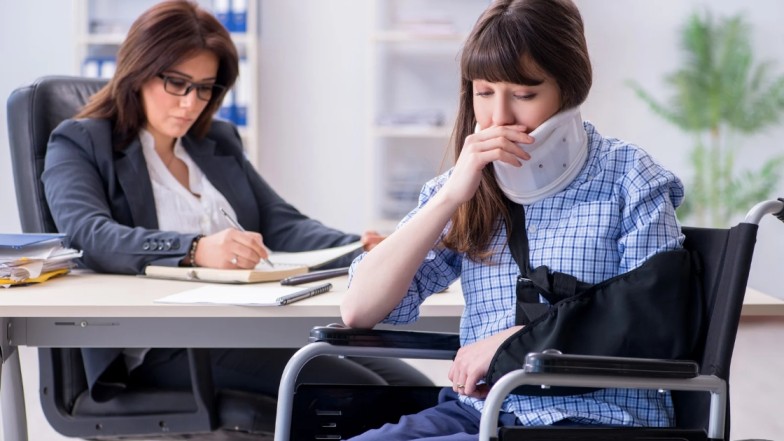 Personal injury attorney explaining settlement process to injured client