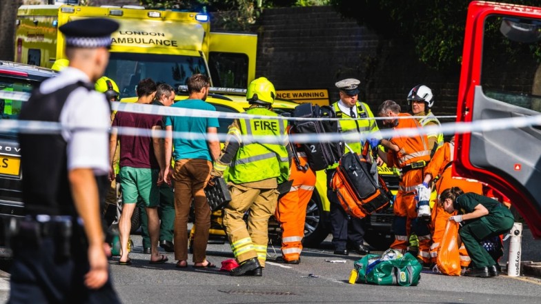 New York bus accident attorney concept with city bus and justice scale