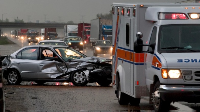 Traffic accident in New York City with cars and busy streets